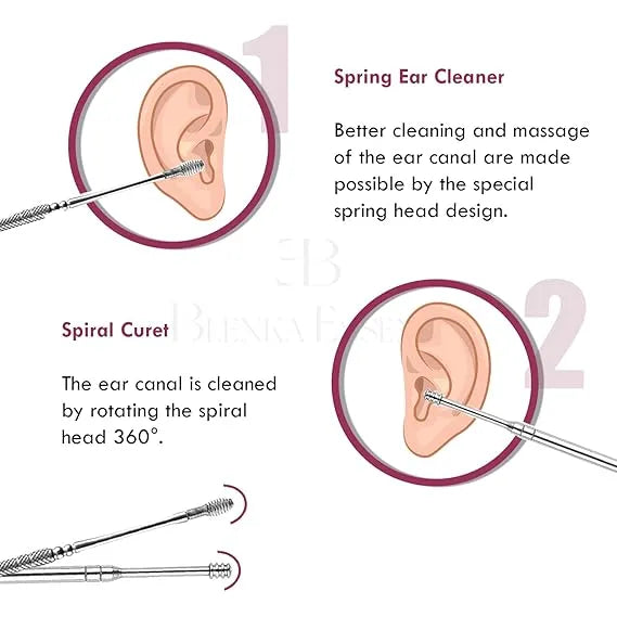 Ear Wax Cleaning Kit, Reusable Ear Wax Cleaner Tool Set with Storage Box - Ear Wax Remover Tool Kit (Silver)