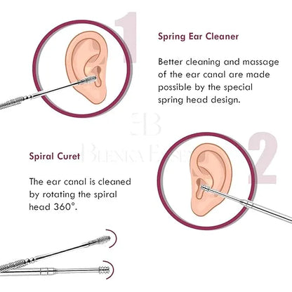Ear Wax Cleaning Kit, Reusable Ear Wax Cleaner Tool Set with Storage Box - Ear Wax Remover Tool Kit (Silver)